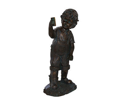 18" Boy with Cell Phone LED Solar Statue