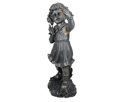 18" Girl with Cell Phone LED Solar Statue