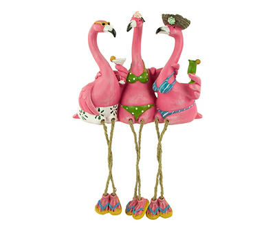 9" Beach Flamingo Trio Sitting Statue