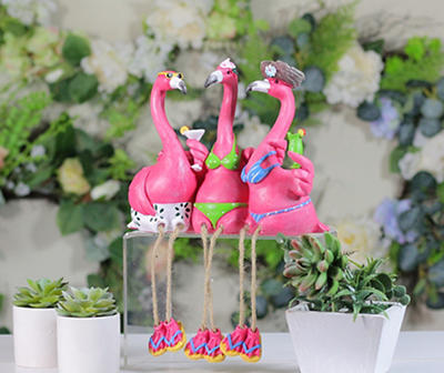 9" Beach Flamingo Trio Sitting Statue