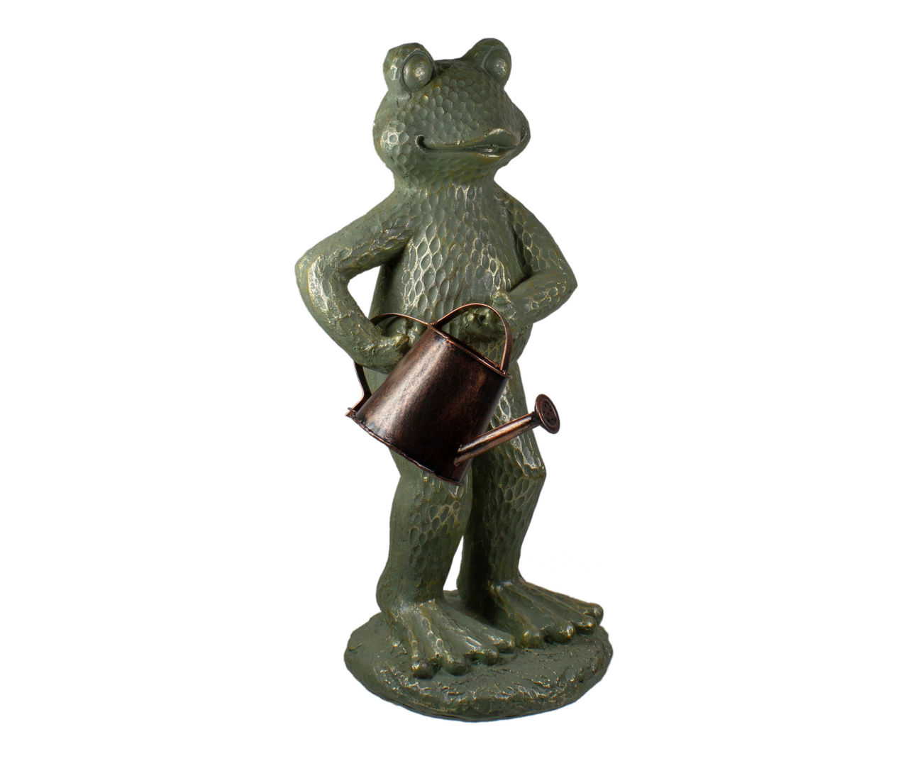 17" Gold Verdigris Watering Can Frog Statue