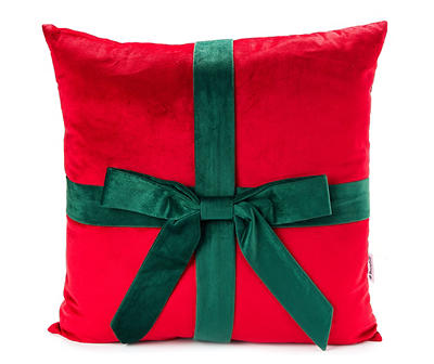 Festive Gathering Red Gift Bow Throw Pillow
