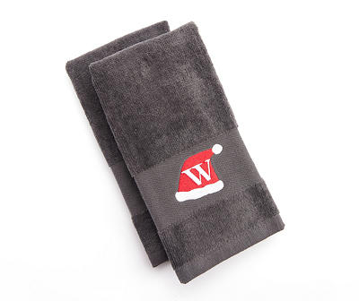 "W" Iron Gate Gray Santa Hat Monogram Hand Towel, 2-Pack