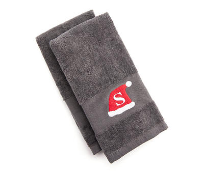 "S" Iron Gate Gray Santa Hat Monogram Hand Towel, 2-Pack