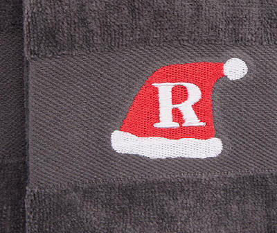 "R" Iron Gate Gray Santa Hat Monogram Hand Towel, 2-Pack