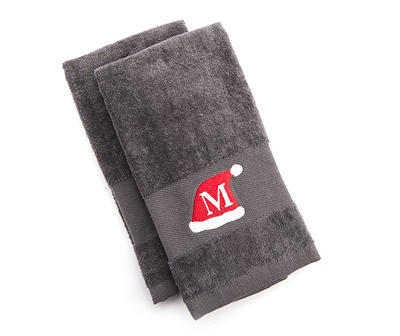 "M" Iron Gate Gray Santa Hat Monogram Hand Towel, 2-Pack