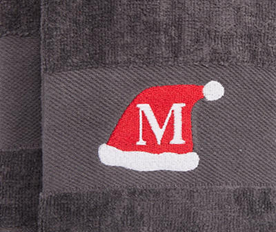 "M" Iron Gate Gray Santa Hat Monogram Hand Towel, 2-Pack