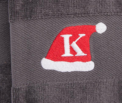 "K" Iron Gate Gray Santa Hat Monogram Hand Towel, 2-Pack
