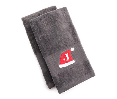 "J" Iron Gate Gray Santa Hat Monogram Hand Towel, 2-Pack