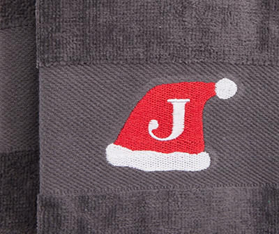 "J" Iron Gate Gray Santa Hat Monogram Hand Towel, 2-Pack