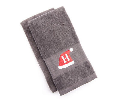 "H" Iron Gate Gray Santa Hat Monogram Hand Towel, 2-Pack