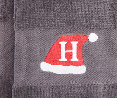 "H" Iron Gate Gray Santa Hat Monogram Hand Towel, 2-Pack