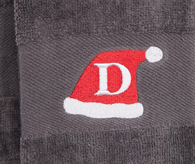 "D" Iron Gate Gray Santa Hat Monogram Hand Towel, 2-Pack