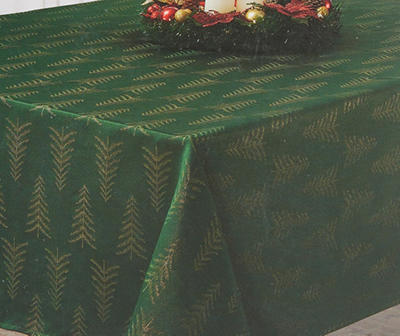 Festive Gathering Green & Gold Trees Fabric Tablecloth, (60" x 102")