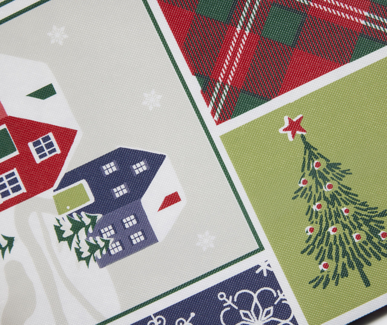 Santa's Workshop Red & Green Christmas Patchwork Plastic Tablecloth, (52" x 52")