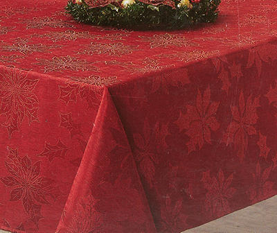 Santa's Workshop Red Poinsettia Fabric Tablecloth