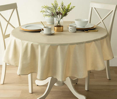 Frosted Forest Gold Metallic Round Fabric Tablecloth, (60")