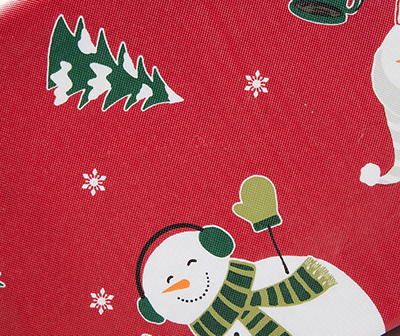 Santa's Workshop Red & White Snowman Round Plastic Tablecloth, (60")