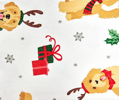 Santa's Workshop White & Brown Holiday Dog Plastic Tablecloth, (52" x 90")