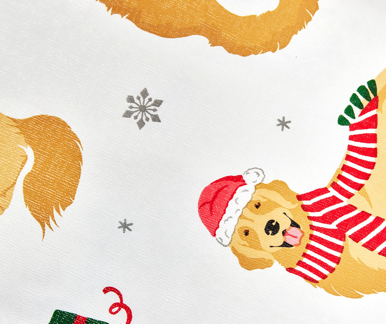 Santa's Workshop White & Brown Holiday Dog Plastic Round Tablecloth, (60")