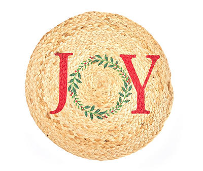 Santa's Workshop "Joy" Tan Wreath Round Braided Placemat