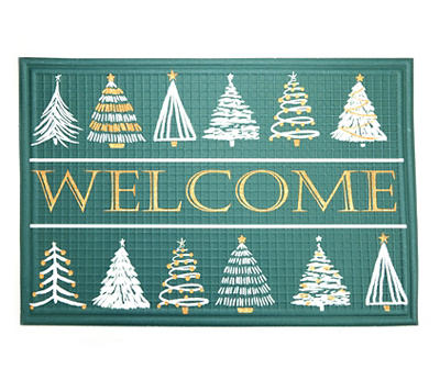 Festive Gathering "Welcome" Green Tree Rubber Doormat