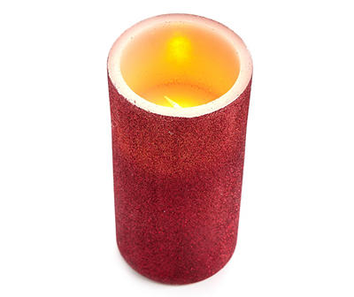 6" Red Glitter LED Pillar Candle