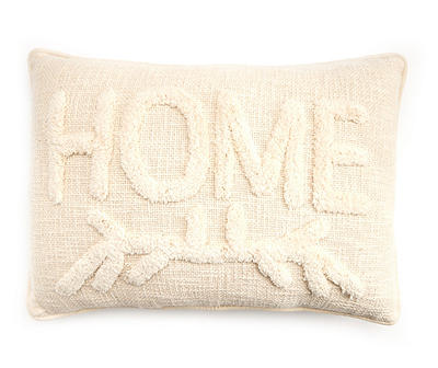 "Home" Beige Tufted Rectangle Throw Pillow