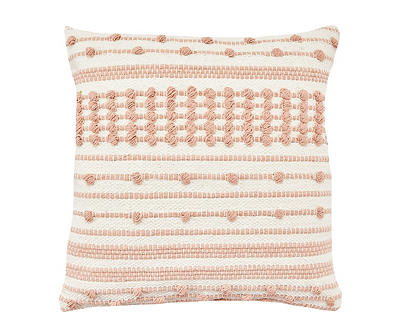 White & Blush Jacquard Textured Stripe Square Throw Pillow