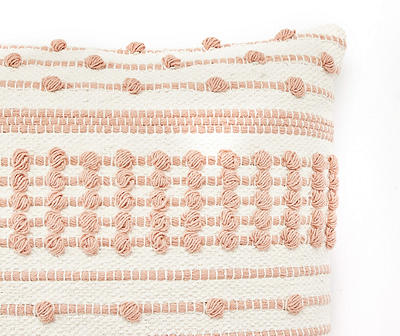 White & Blush Jacquard Textured Stripe Square Throw Pillow