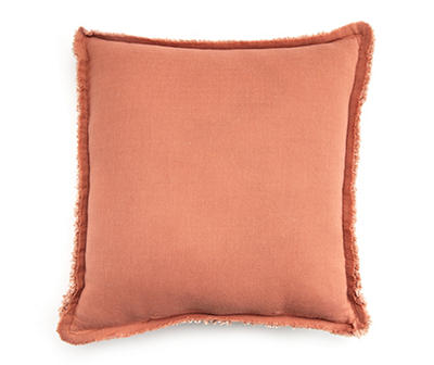 Blush Tweed Fringe Square Throw Pillow