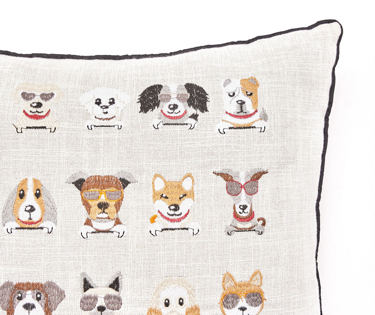 "Gangs All Here" Beige Dogs Embroidered Square Throw Pillow