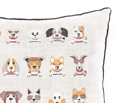 "Gangs All Here" Beige Dogs Embroidered Square Throw Pillow