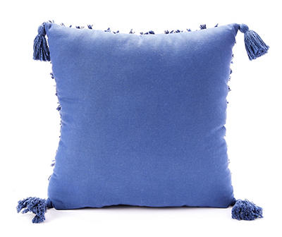 Blue Jacquard Tassel-Accent Square Throw Pillow