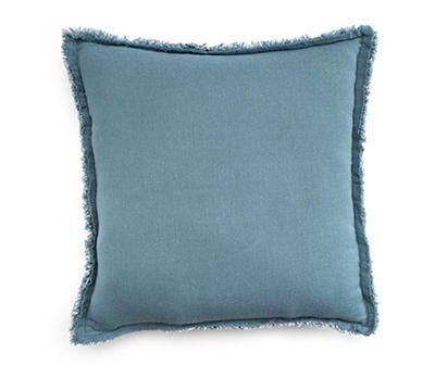 Blue Tweed Fringe Square Throw Pillow