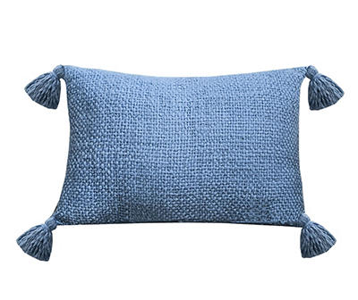 Blue Woven Tassel-Accent Rectangle Throw Pillow