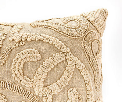 Beige Rope Embroidered Square Throw Pillow