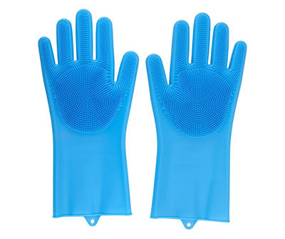 Blue Reusable Silicone Scrubber Gloves, 2-Pack