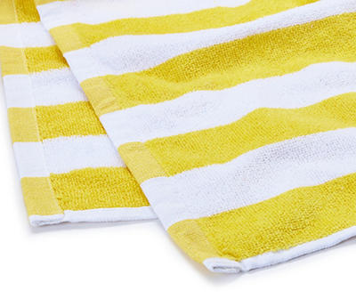 Yellow & White Stripe Velour Cabana Beach Towel
