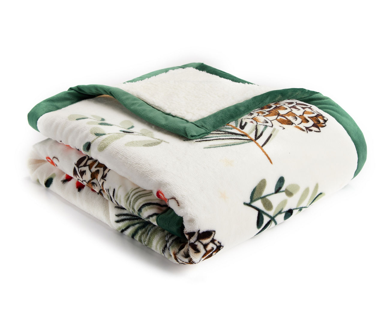 Broyhill White Green Pine Print Sherpa Throw 50