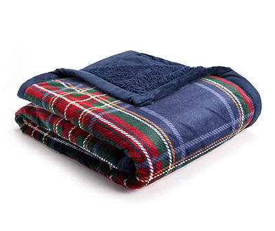 Navy & Red Plaid Sherpa Throw, (50