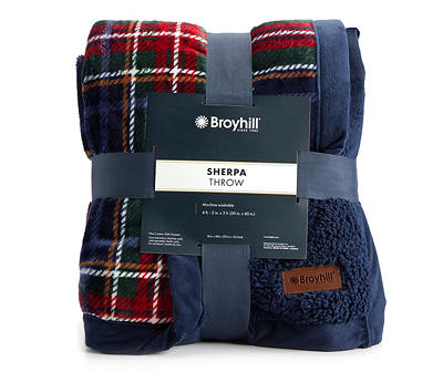 Navy & Red Plaid Sherpa Throw, (50