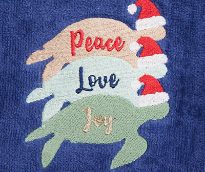 "Peace" Twilight Blue Sea Turtles Embroidered Hand Towel