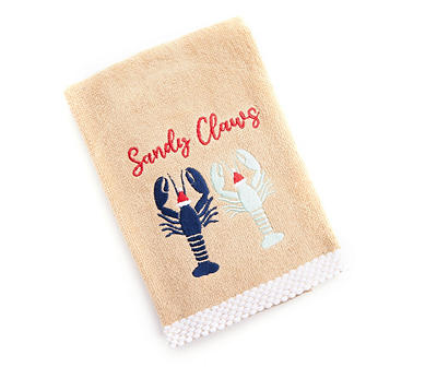 "Sandy Claws" Warm Sand Lobsters Embroidered Hand Towel