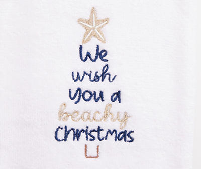 "Beachy Christmas" Bright White Embroidered Hand Towel