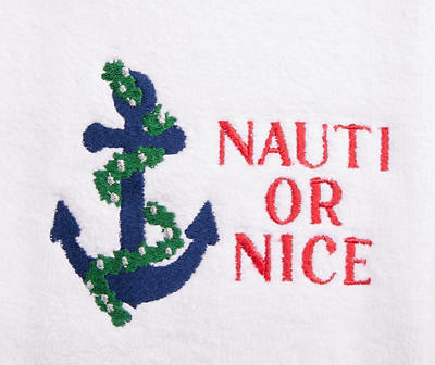 "Nauti or Nice" Bright White Anchor Embroidered Hand Towel