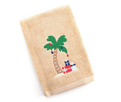 Warm Sand Holiday Palm Tree Embroidered Hand Towel