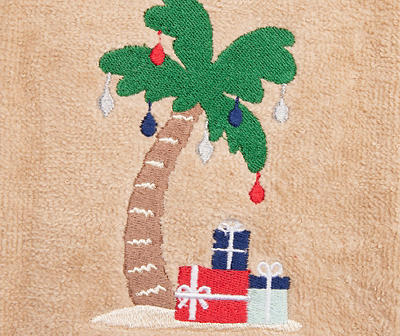 Warm Sand Holiday Palm Tree Embroidered Hand Towel