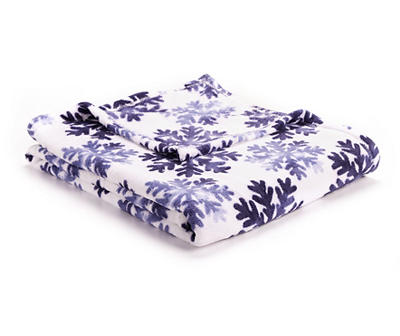 White & Blue Snowflake Pattern Fleece Throw, (50" x 60")