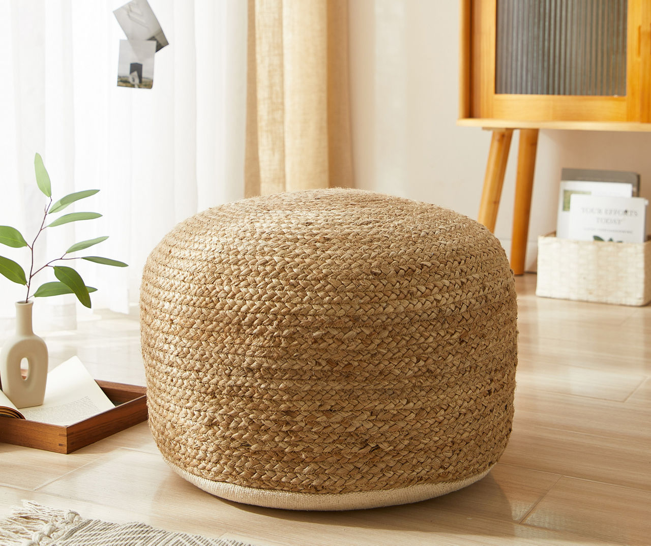 Braided jute on sale large pouf